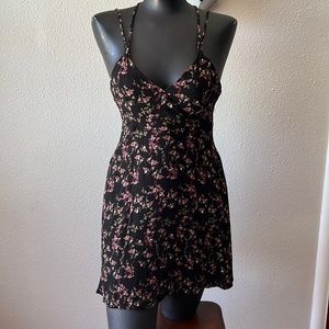 Floral Mini Black Strappy Summer Dress Size Small